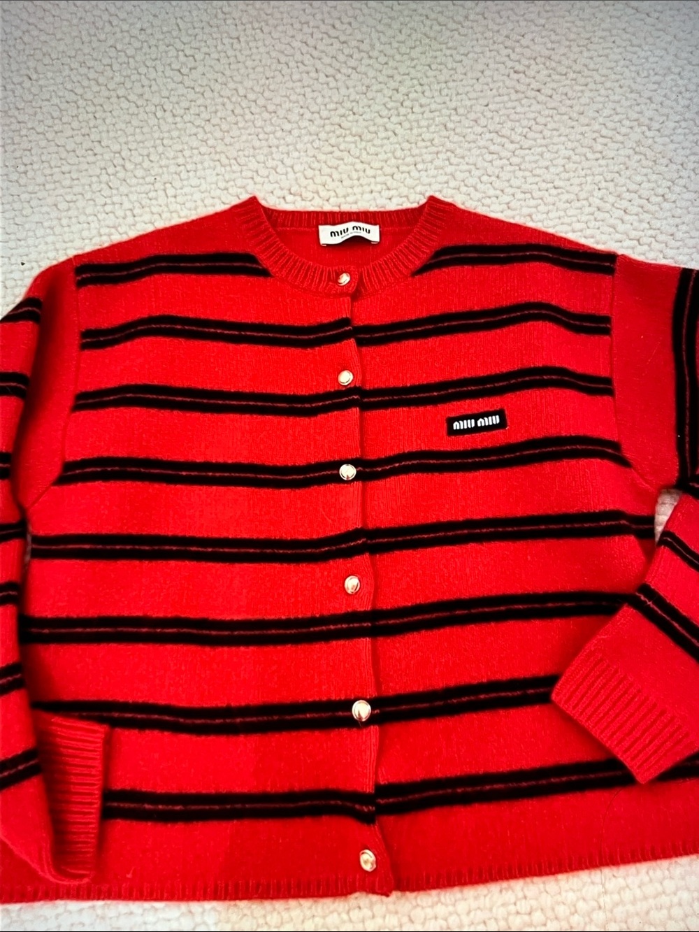 Miu Miu Red and Black Striped Button-Front Cardigan